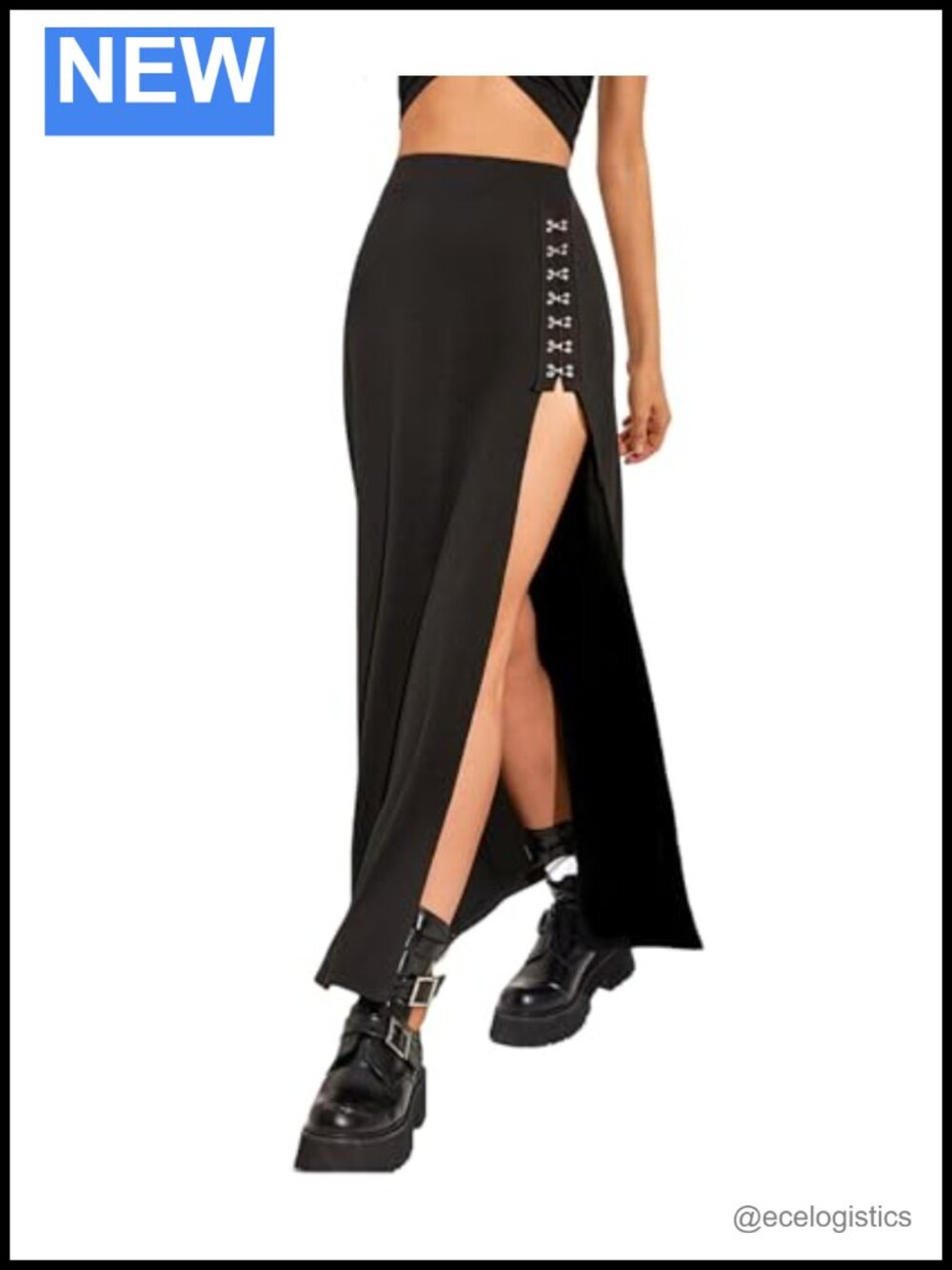 Maxi Long Skirt High Waisted Side Slit Stretchy Rave Gothic Punk Elastic Waist